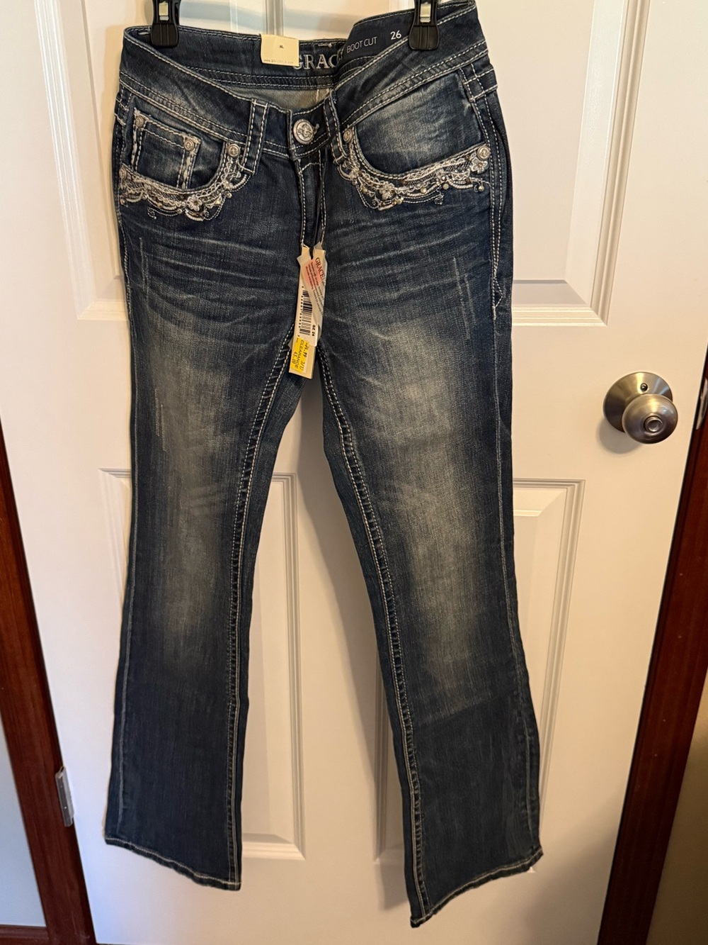 Grace in LA Women's Embellished Dark Blue Bootcut Jeans